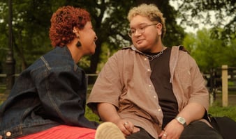Friends talking outside
