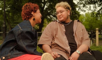 Friends talking outside