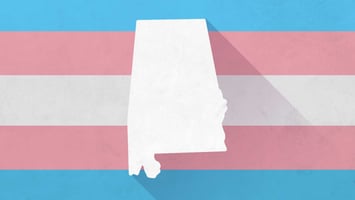 Alabama state outline against trans flag