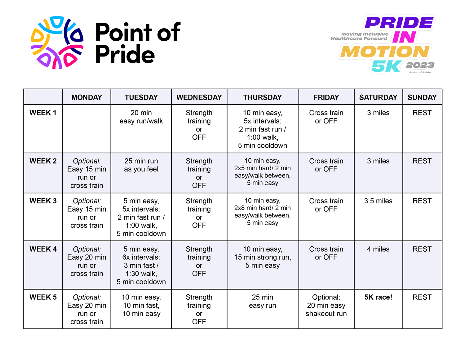 Pride In Motion 5K Training Plan