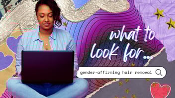 Collage of a Black trans woman on laptop with the words 