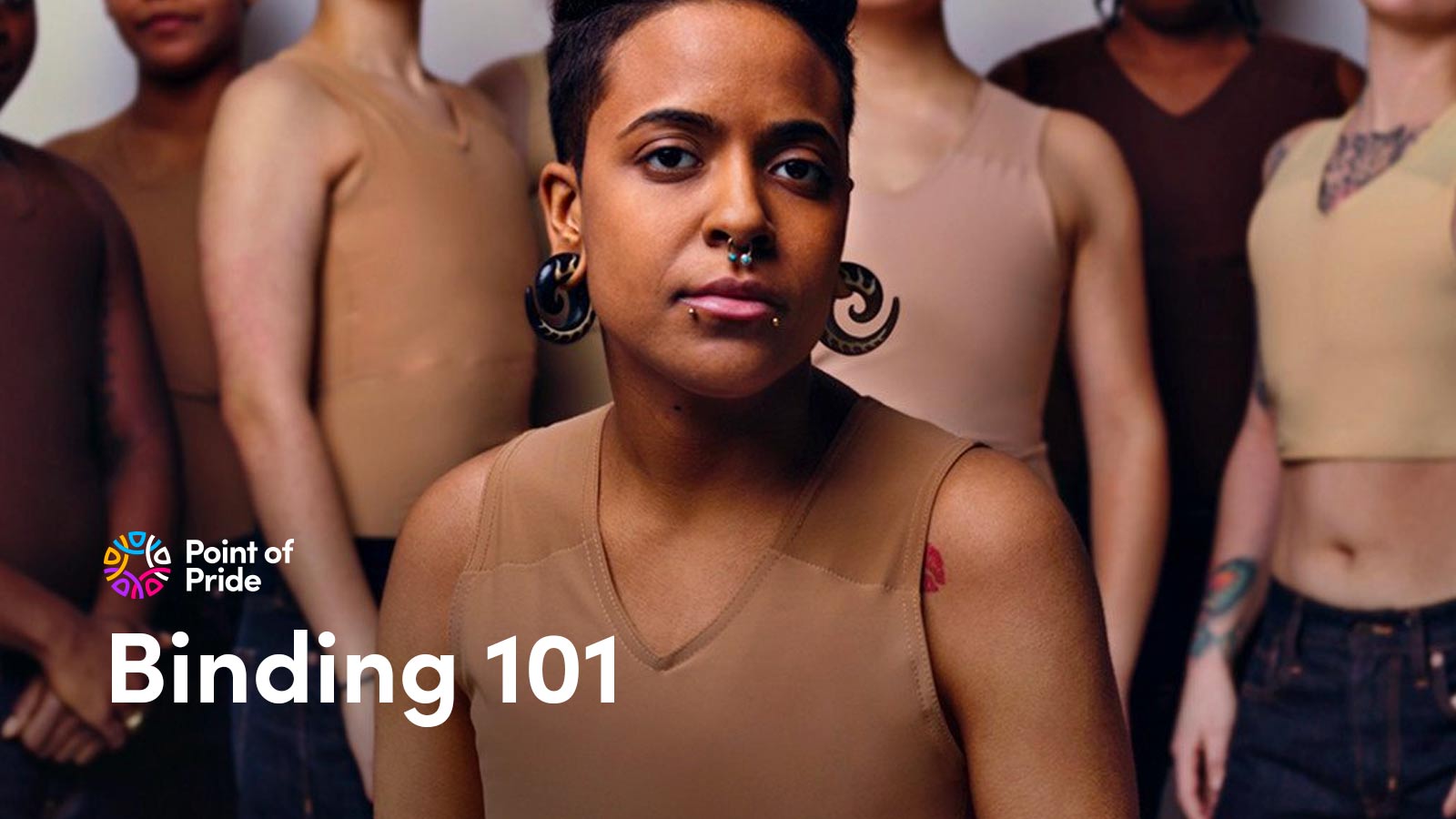 Diverse group of people wearing binders in different skin tones