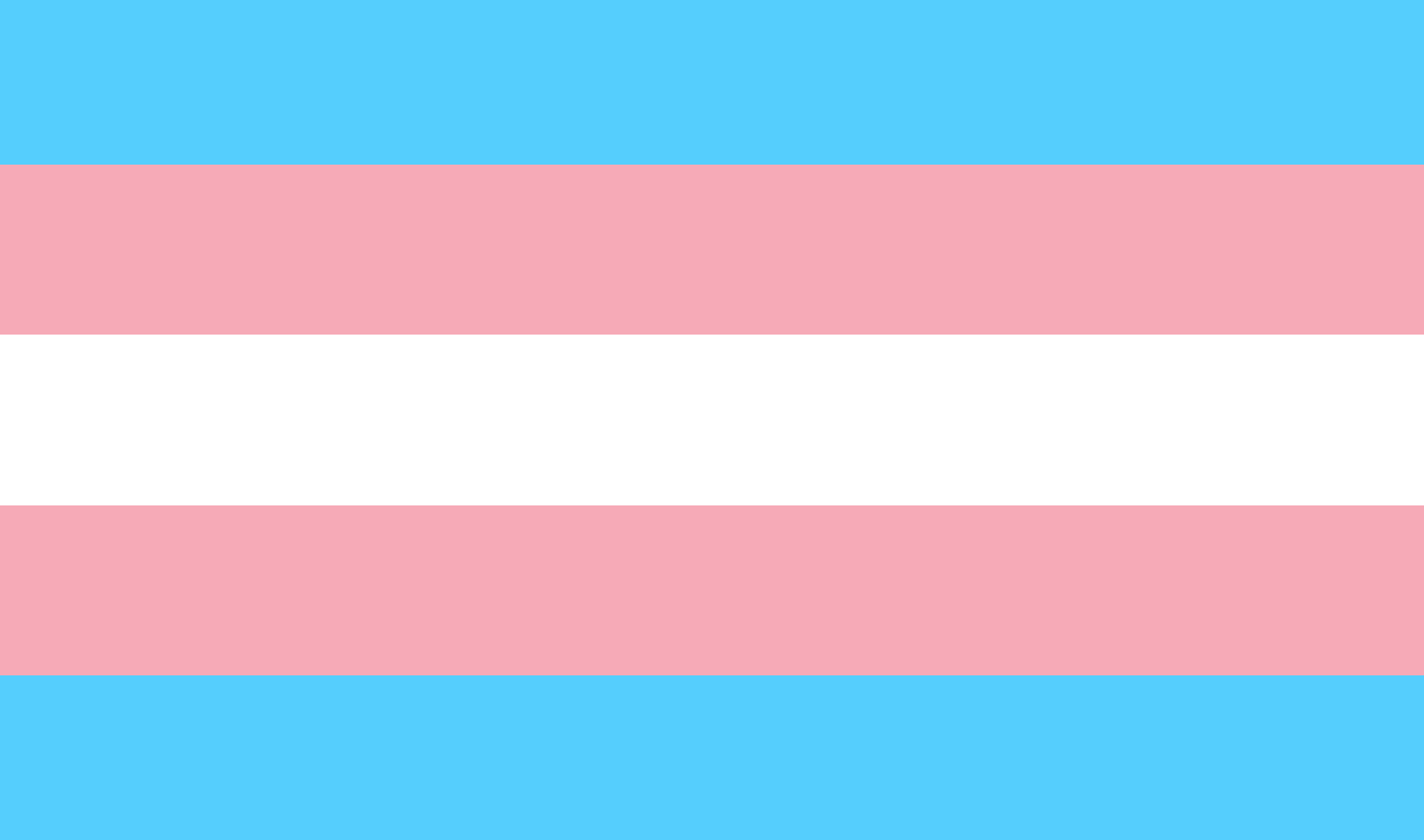 An image of the transgender flag. It features a light blue stripes on the top and bottom of the flag, with pink stripes above and below the blue stripes as well as white stripe in the middle. 