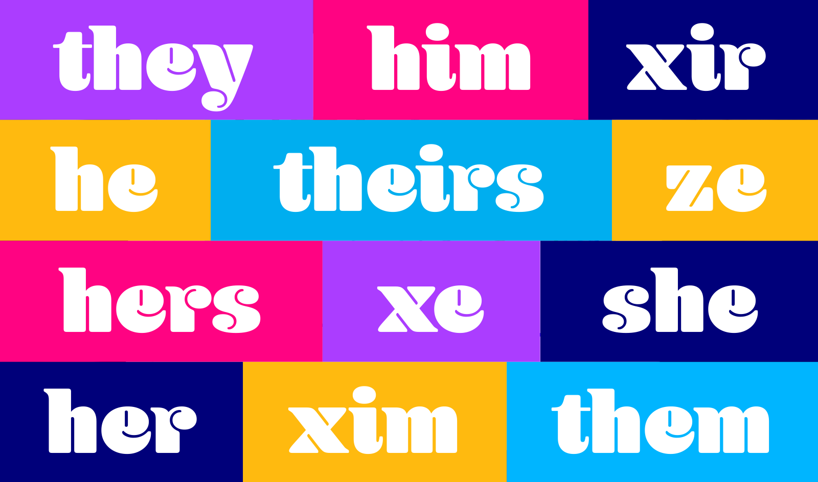 Colorful collage of pronouns