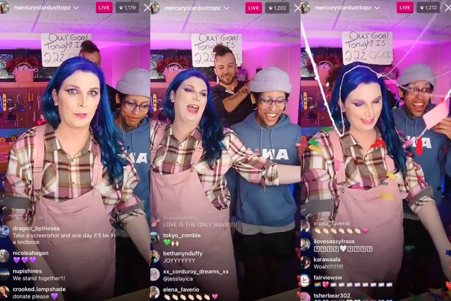 TikTok-a-Thon hosts Mercury, Jory, and Aydian celebrate hitting the $2.2m mark during the livestream